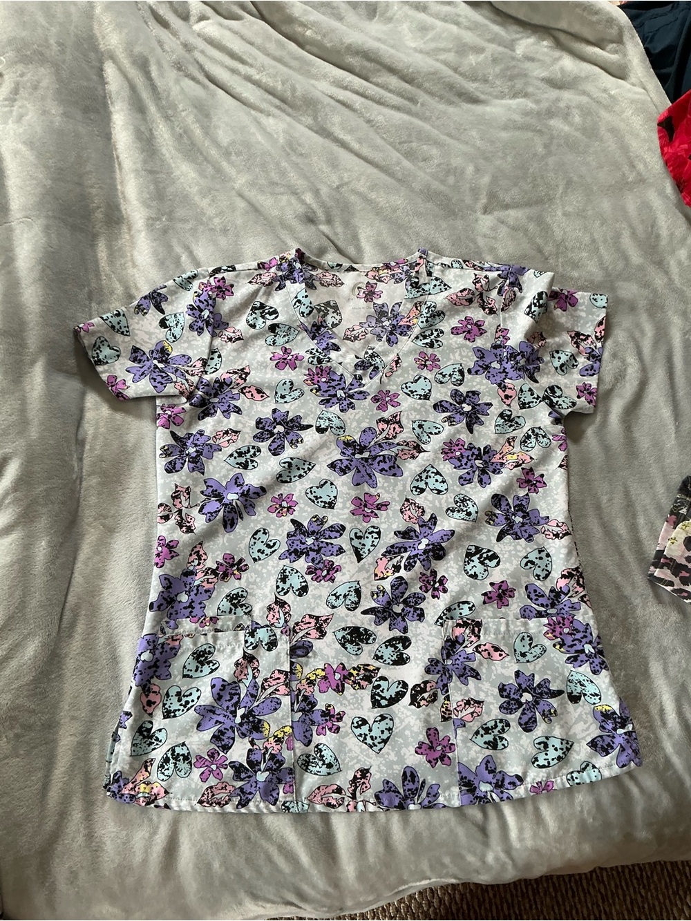 Floral Print Short Sleeve Top - Purple/White